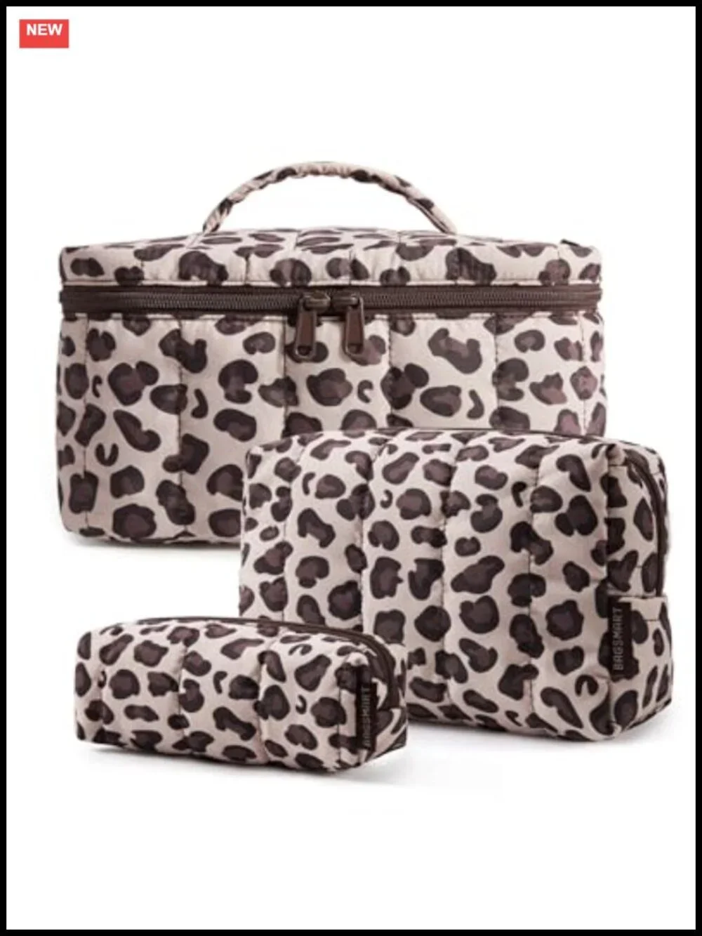 3-Piece Puffy Quilted Makeup Bag Set, Travel Cosmetic Organizer Toiletry Pouch